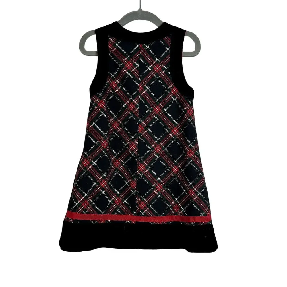 Children's Place Tartan Plaid Dress Pinafore Velvet Girl 3T Black Red Christmas